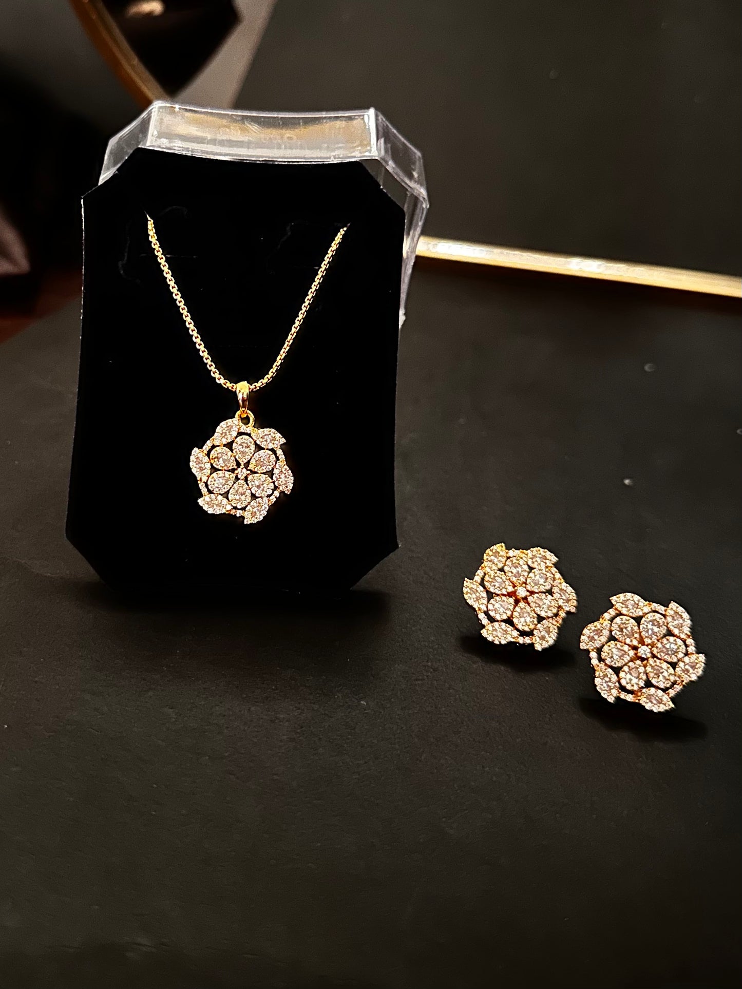 Crystal Blossom Pendant Set Anti Tarnish