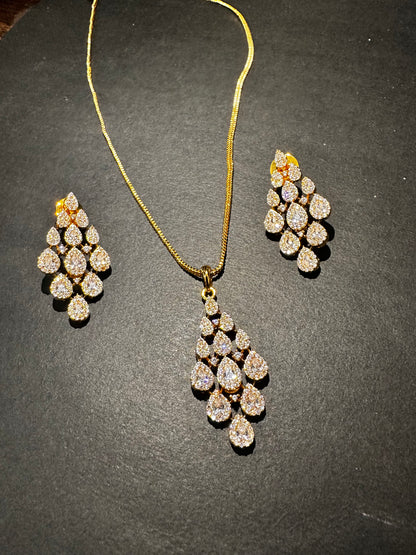Crystal Cascade Pendant Set Anti Tarnish