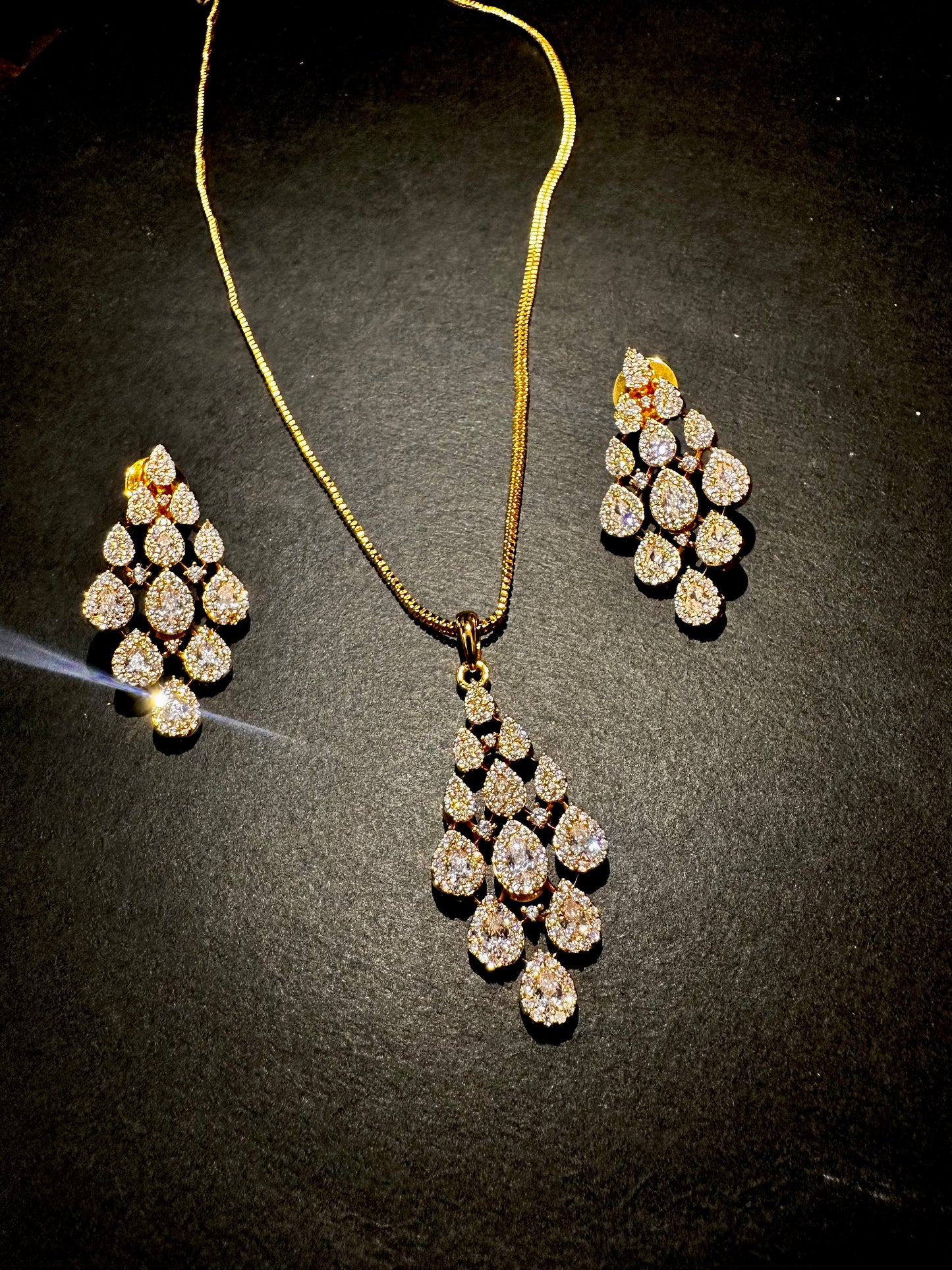 Crystal Cascade Pendant Set Anti Tarnish
