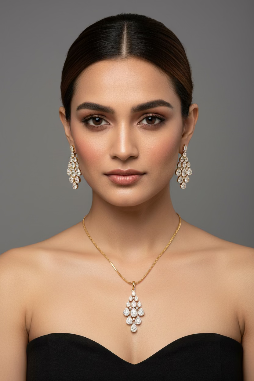 Crystal Cascade Pendant Set Anti Tarnish