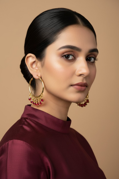 Red Crystal Charm Hoops