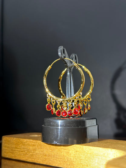 Red Crystal Charm Hoops
