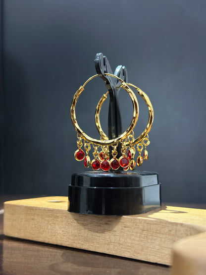 Red Crystal Charm Hoops