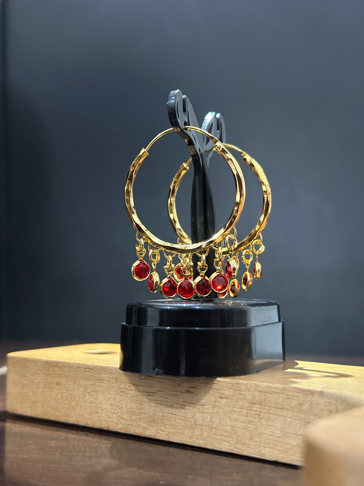 Red Crystal Charm Hoops