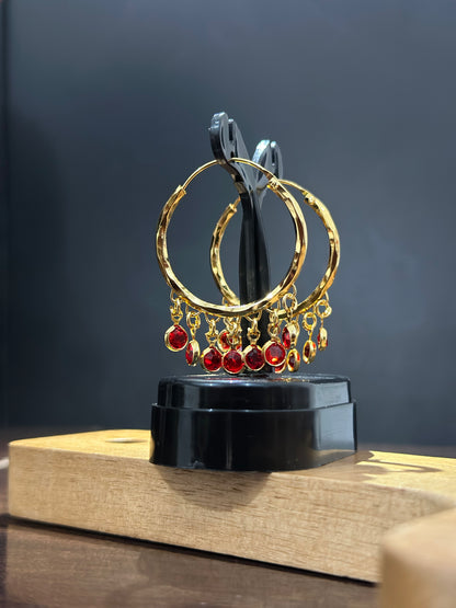Red Crystal Charm Hoops