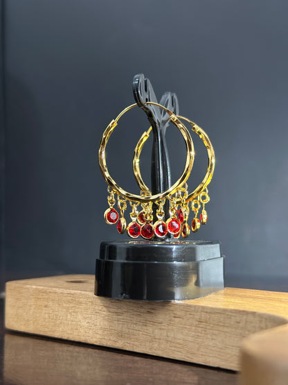 Red Crystal Charm Hoops