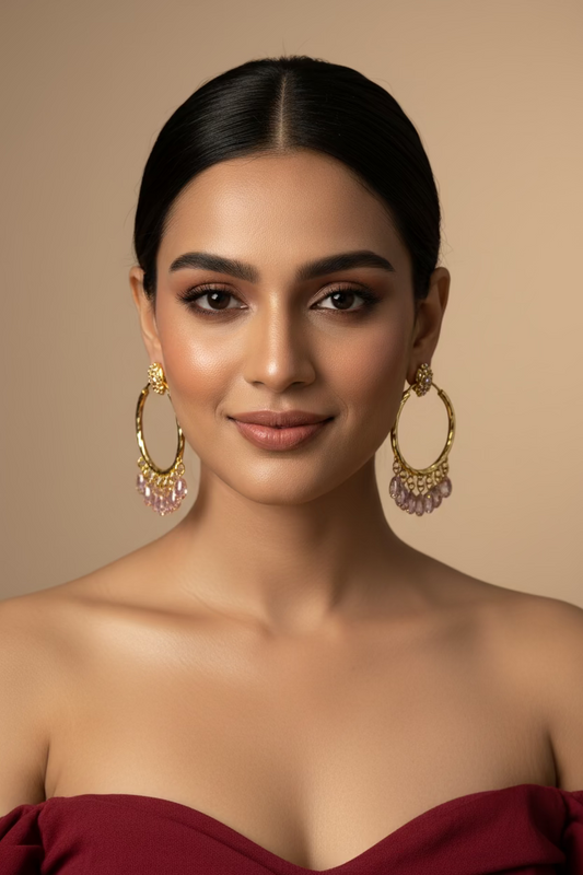 Pink Crystal Charm Hoops