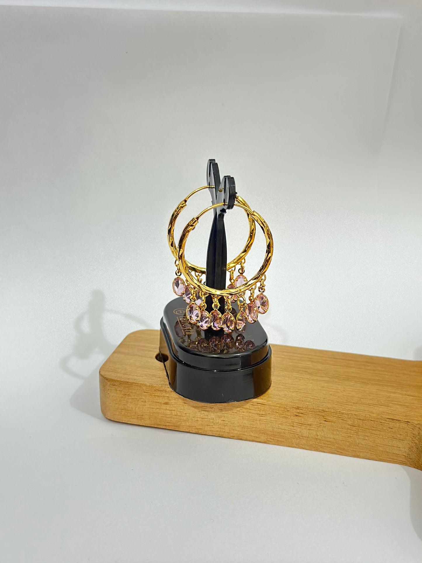 Pink Crystal Charm Hoops