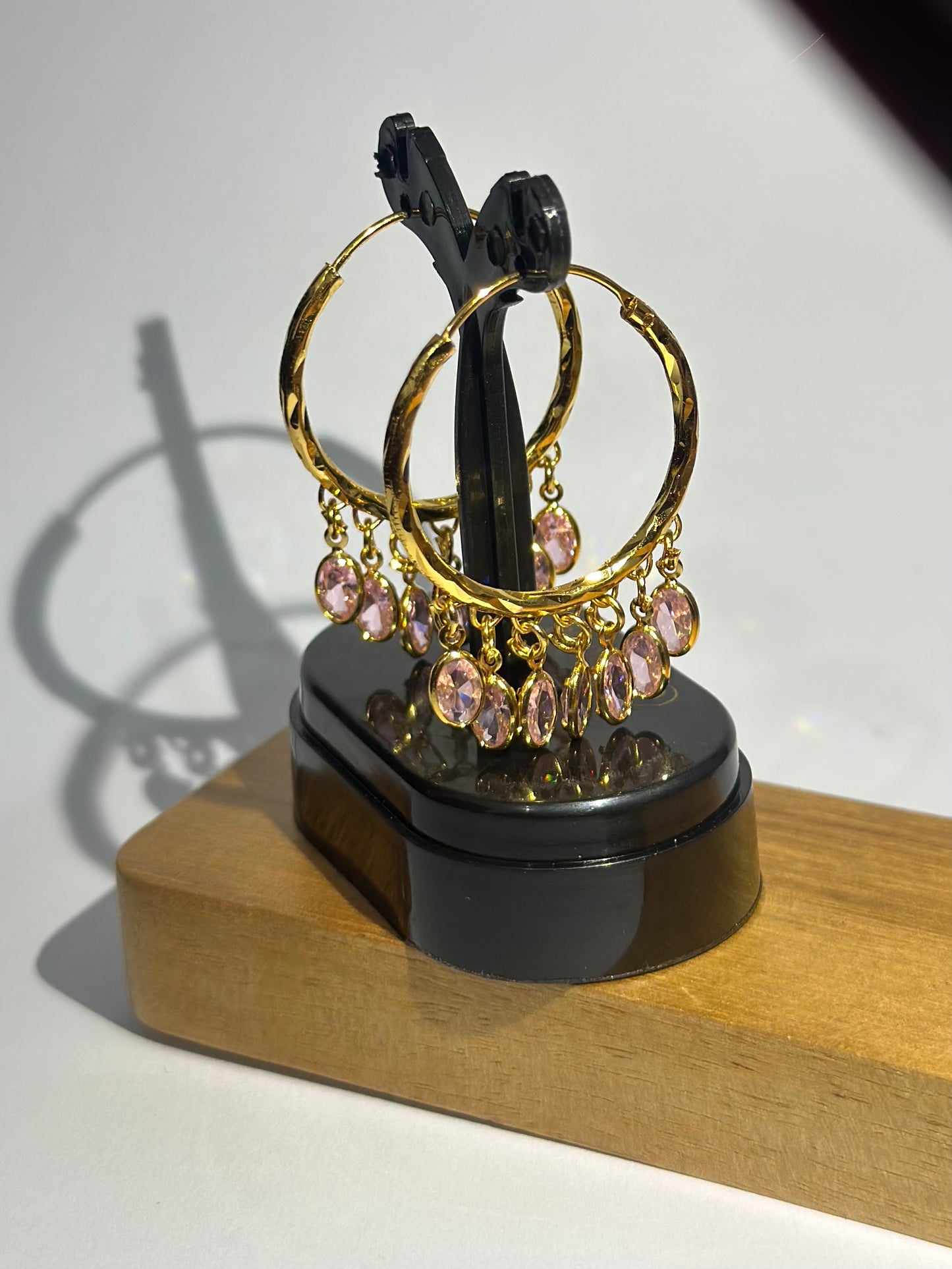 Pink Crystal Charm Hoops