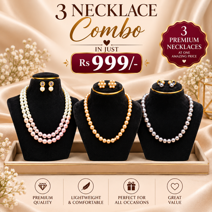 Grey, Pink, Golden Yellow, 3 Premium Necklace Combo For Gifting DB00526