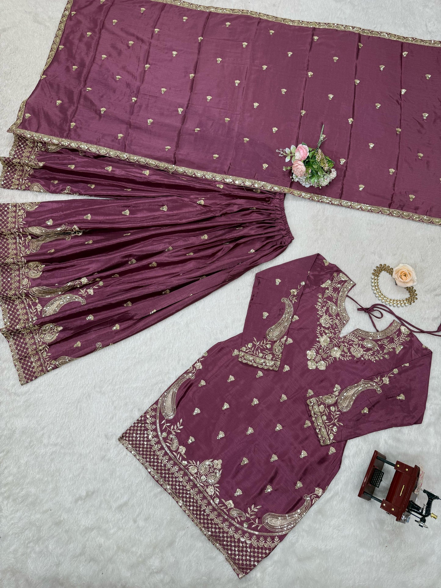 Designer Party Wear Look Top-Plazzo and Dupatta With Heavy Embroidery Work