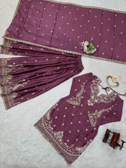Designer Party Wear Look Top-Plazzo and Dupatta With Heavy Embroidery Work