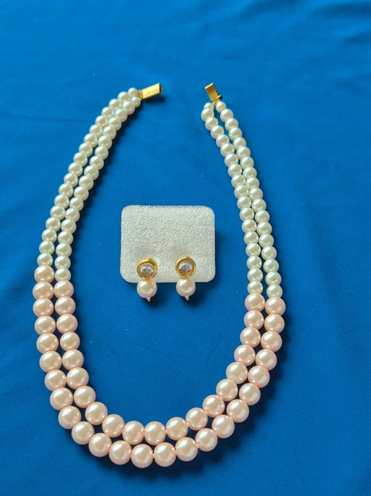 Elegant Dual-Tone Pearl Necklace & Earring Set