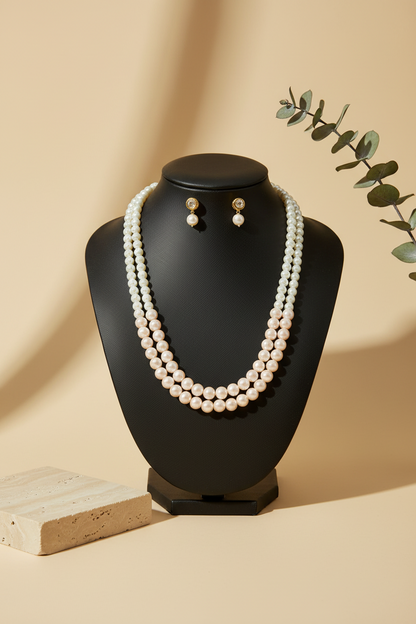 Elegant Dual-Tone Pearl Necklace & Earring Set DB00412