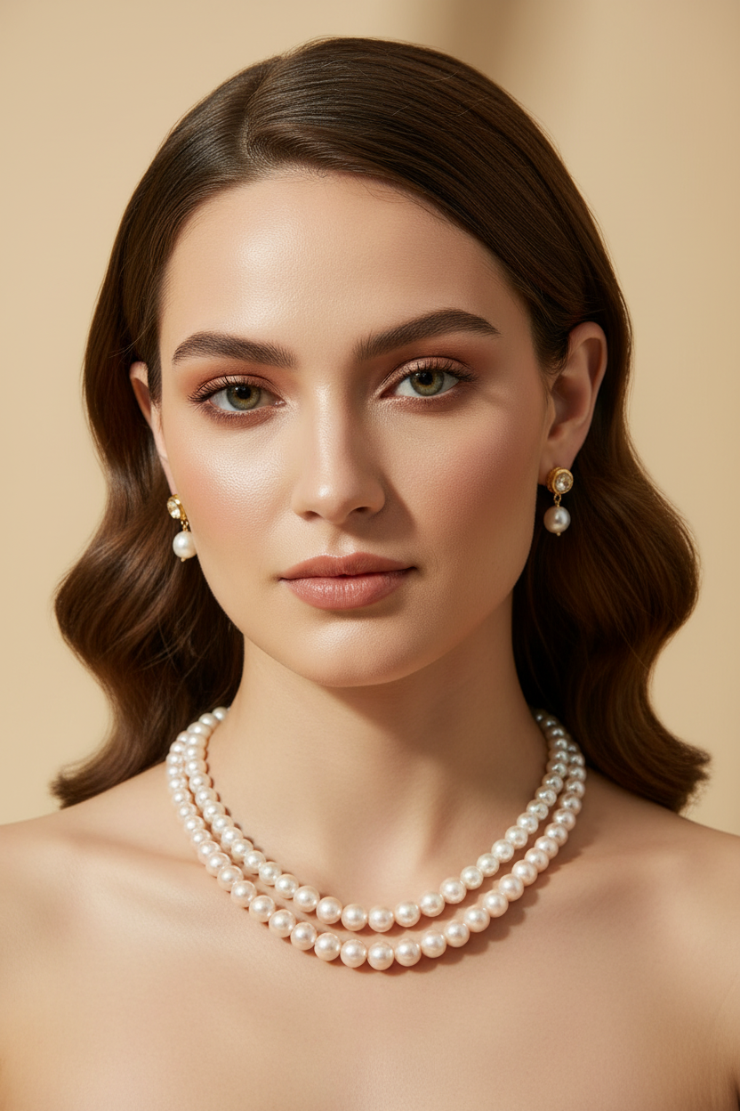 Elegant Dual-Tone Pearl Necklace & Earring Set DB00412