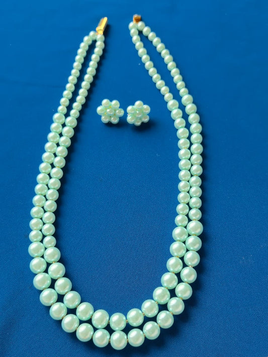 Serene Sky Blue Two-Strand Pearl Necklace & Earring Set