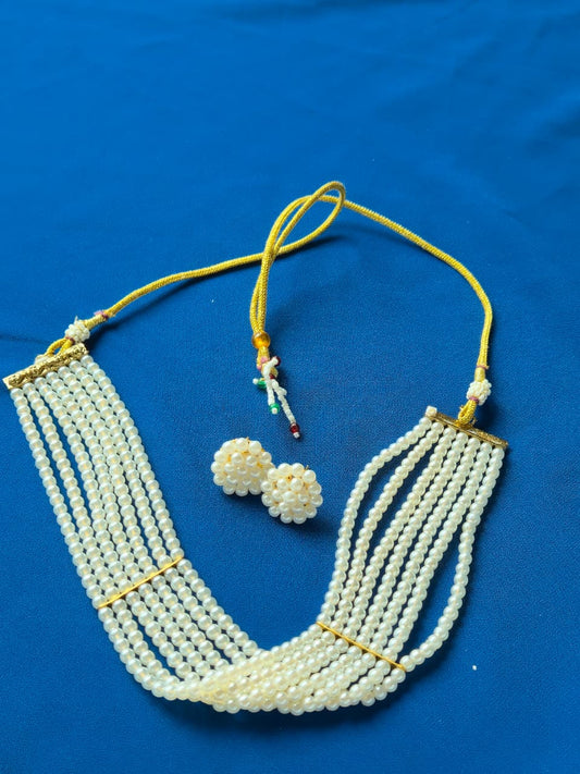 Exquisite Multi-Strand White Pearl Necklace & Earring Set
