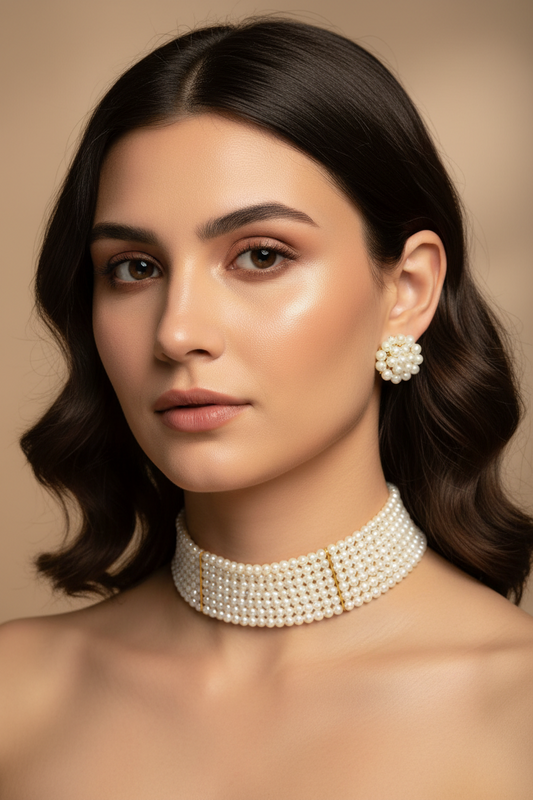 Exquisite Multi-Strand White Pearl Necklace & Earring Set