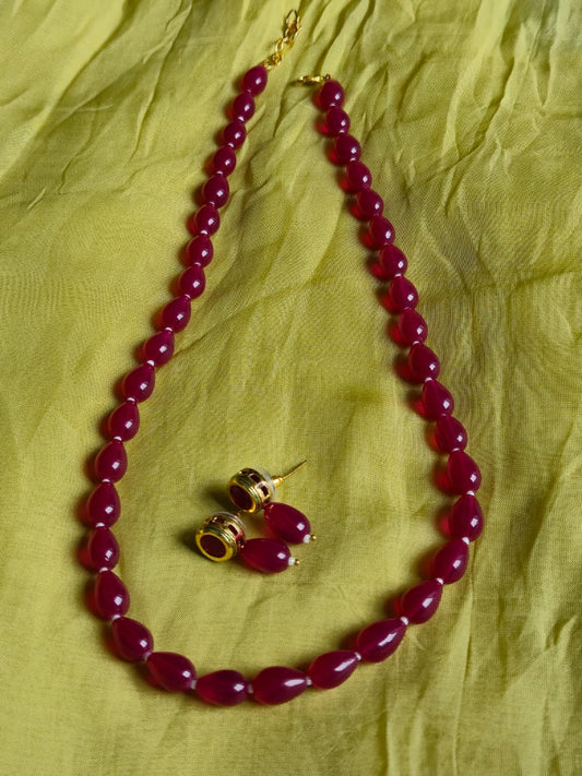 Bold Maroon Bead Necklace & Earring Set