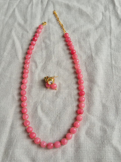 Delicate Pink Bead Necklace & Earring Set