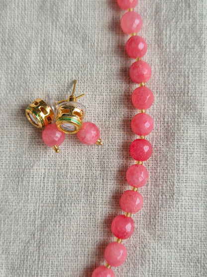Delicate Pink Bead Necklace & Earring Set