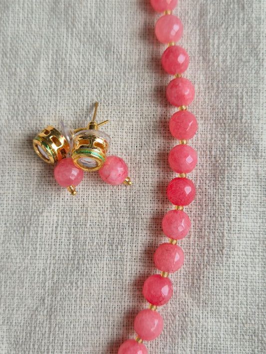 Delicate Pink Bead Necklace & Earring Set