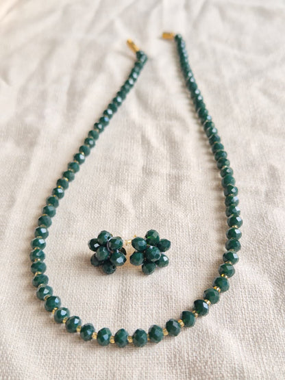 Diamond Cut Sparkling Emerald-Green Bead Necklace and Earring Set