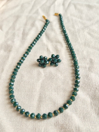 Diamond Cut Sparkling Emerald-Green Bead Necklace and Earring Set