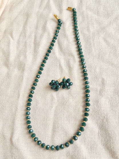 Diamond Cut Sparkling Emerald-Green Bead Necklace and Earring Set