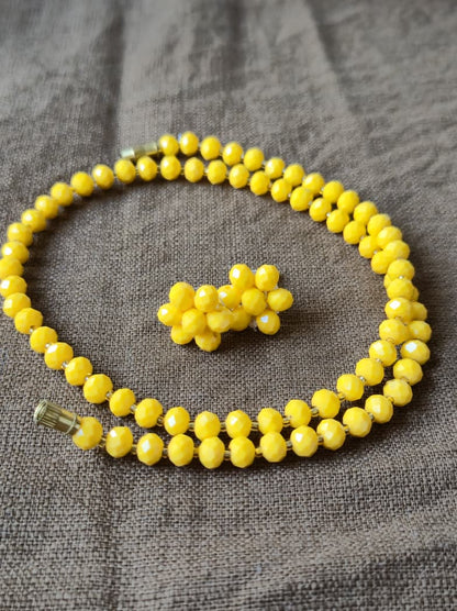 Radiant Sunshine Yellow Faceted Bead Necklace & Earring Set - Diamond Cut
