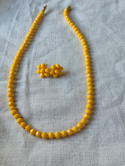Radiant Sunshine Yellow Faceted Bead Necklace & Earring Set - Diamond Cut