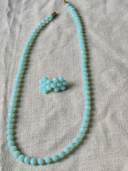 Charming Aqua Blue Diamond Cut Bead Necklace & Earring Set