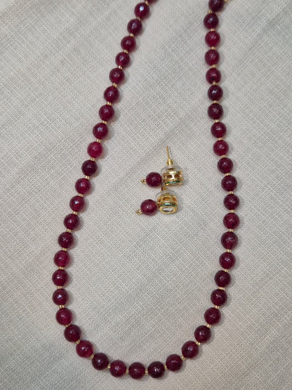 Onyx Rich Maroon Faceted Bead Necklace & Earring Set