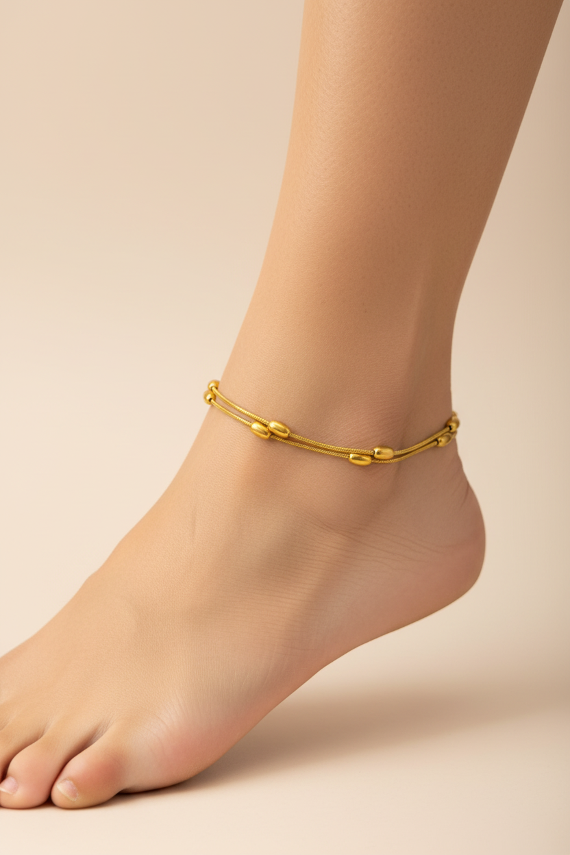 Gold Plated Double Chain  Anklet DB00086
