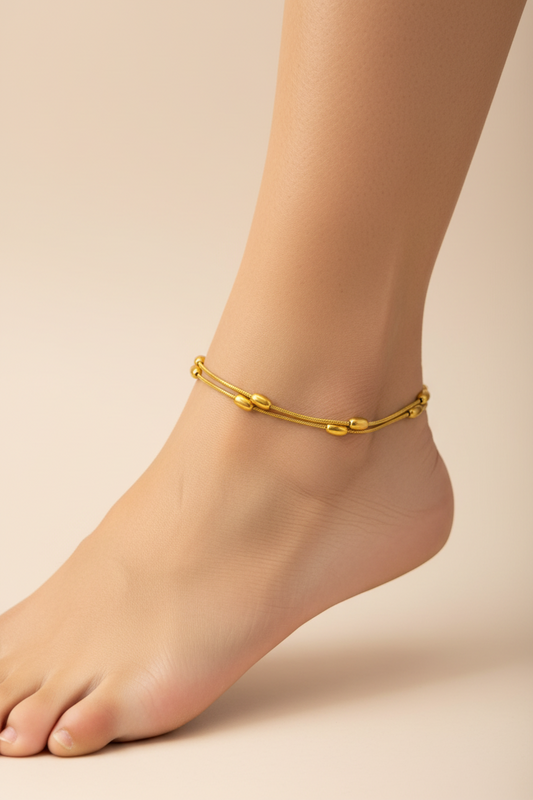 Gold Plated Double Chain  Anklet DB00086