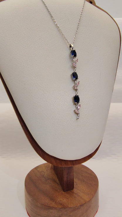 Midnight Blue Pink Whimsical Tulip Necklace + 2 Surprise gifts