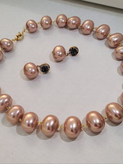 Blush Pink Premium Heavy Pearl Necklace with Earrings