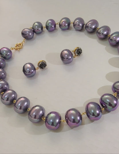 Purple Shade Premium Heavy Pearl Necklace with Earrings