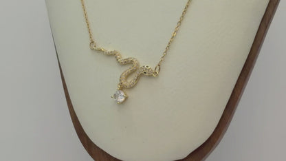 Gold Snake & Crystal Pendant Necklace