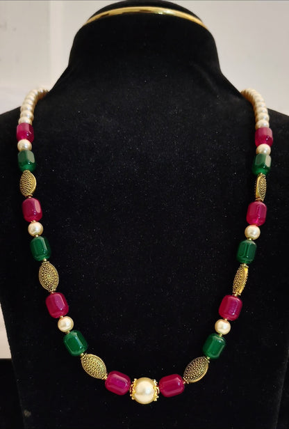 Ruby Green & Maroon Beads Necklace