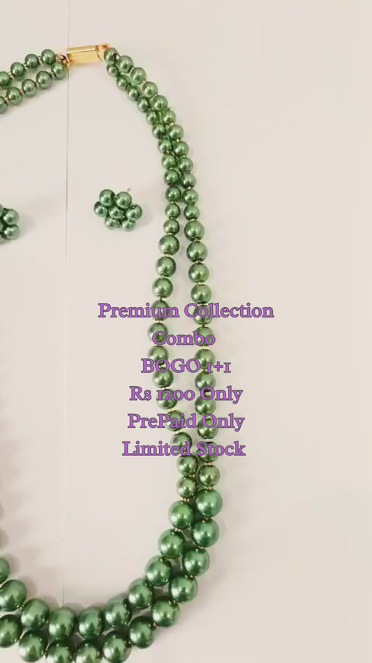 1+1 Pearl Necklace Combo: White & Japanese Green
