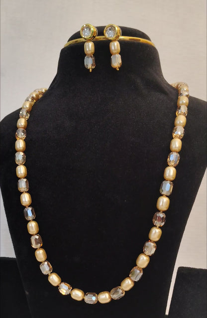 Champagne Crystal & Pearl Beaded Set