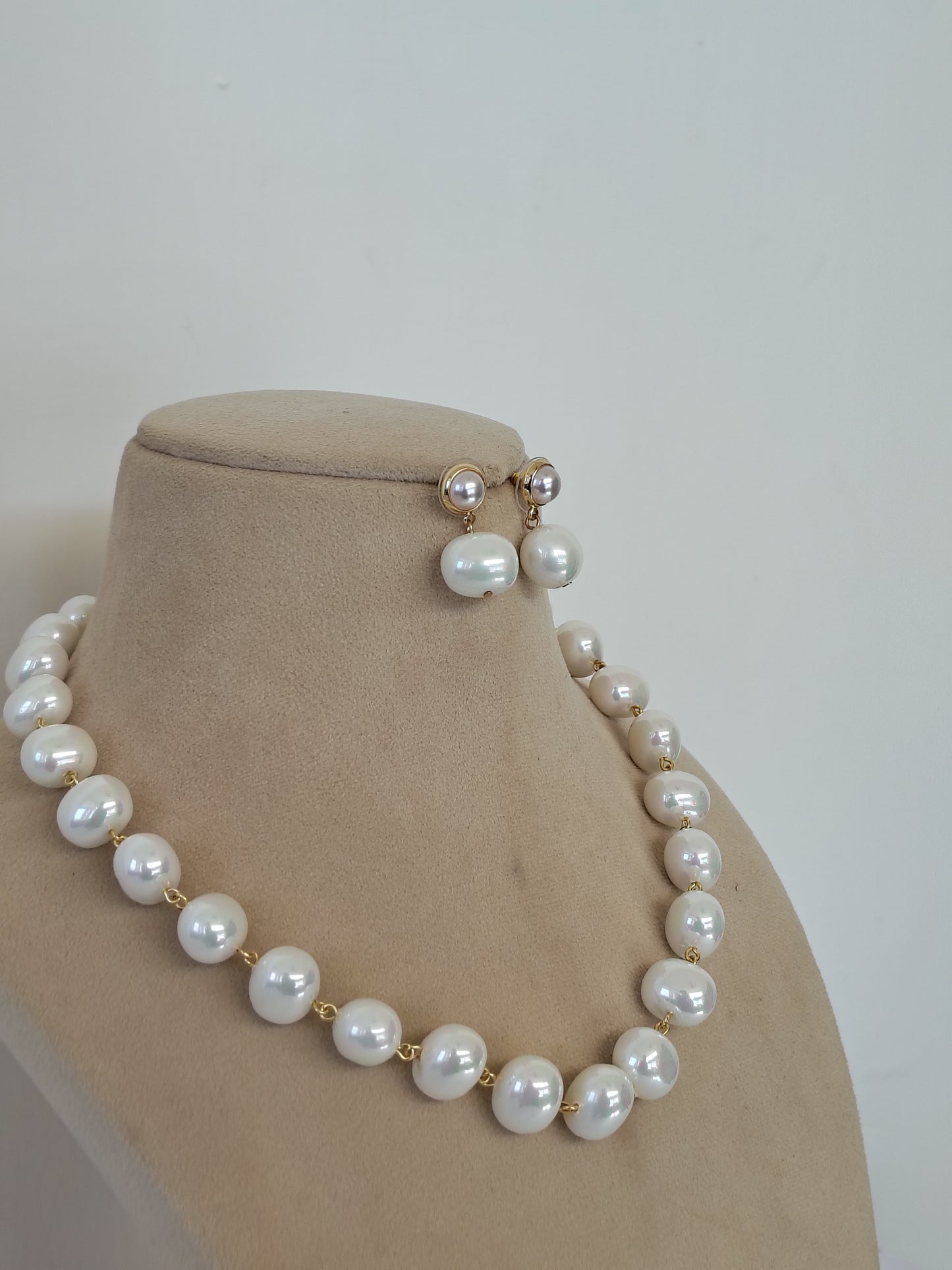 Japanese Pearl Statement Necklace & Drop Earring Set