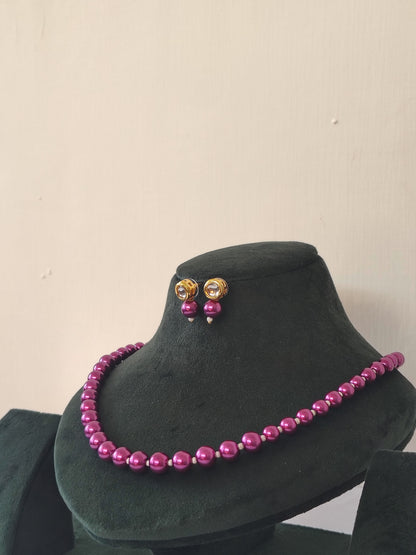Purple Pearl With Golden Metal Earrings