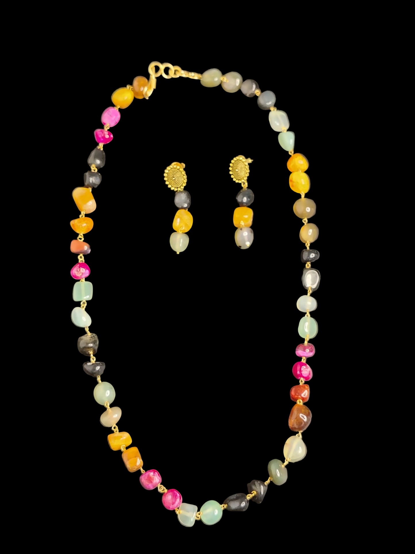 Multi Colour Long Necklace with Earrings Set