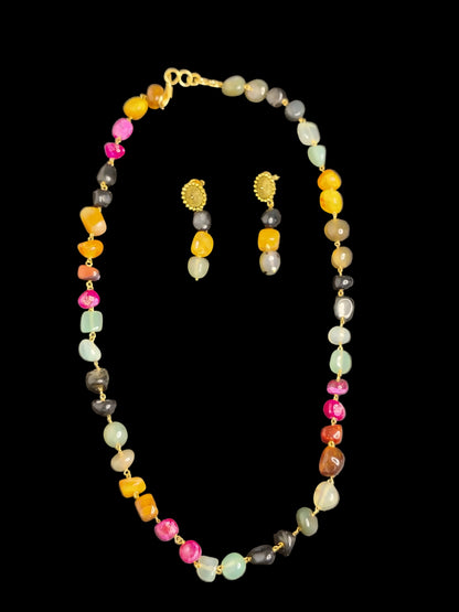 Multi Colour Long Necklace with Earrings Set