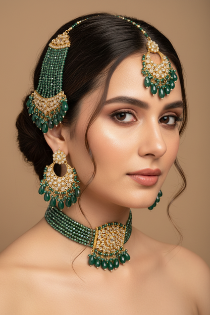 Royal Bright Green Choker with earrings Magg Tikka & Passa