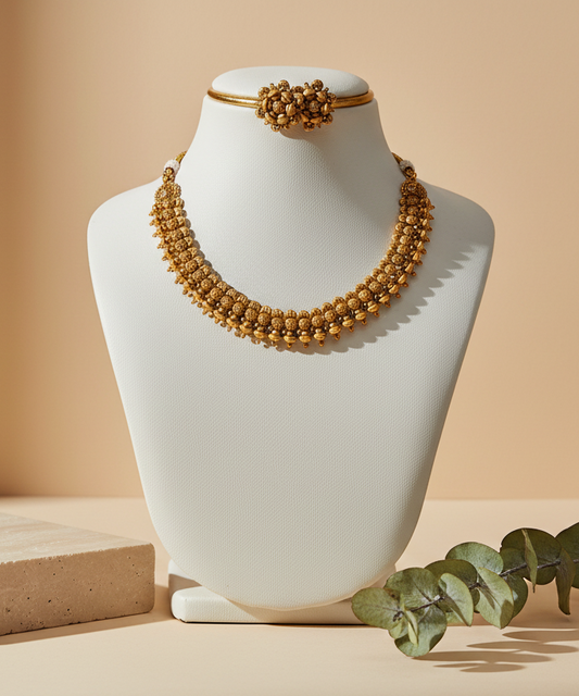 Golden Filigree & Necklace Set Matching Earrings