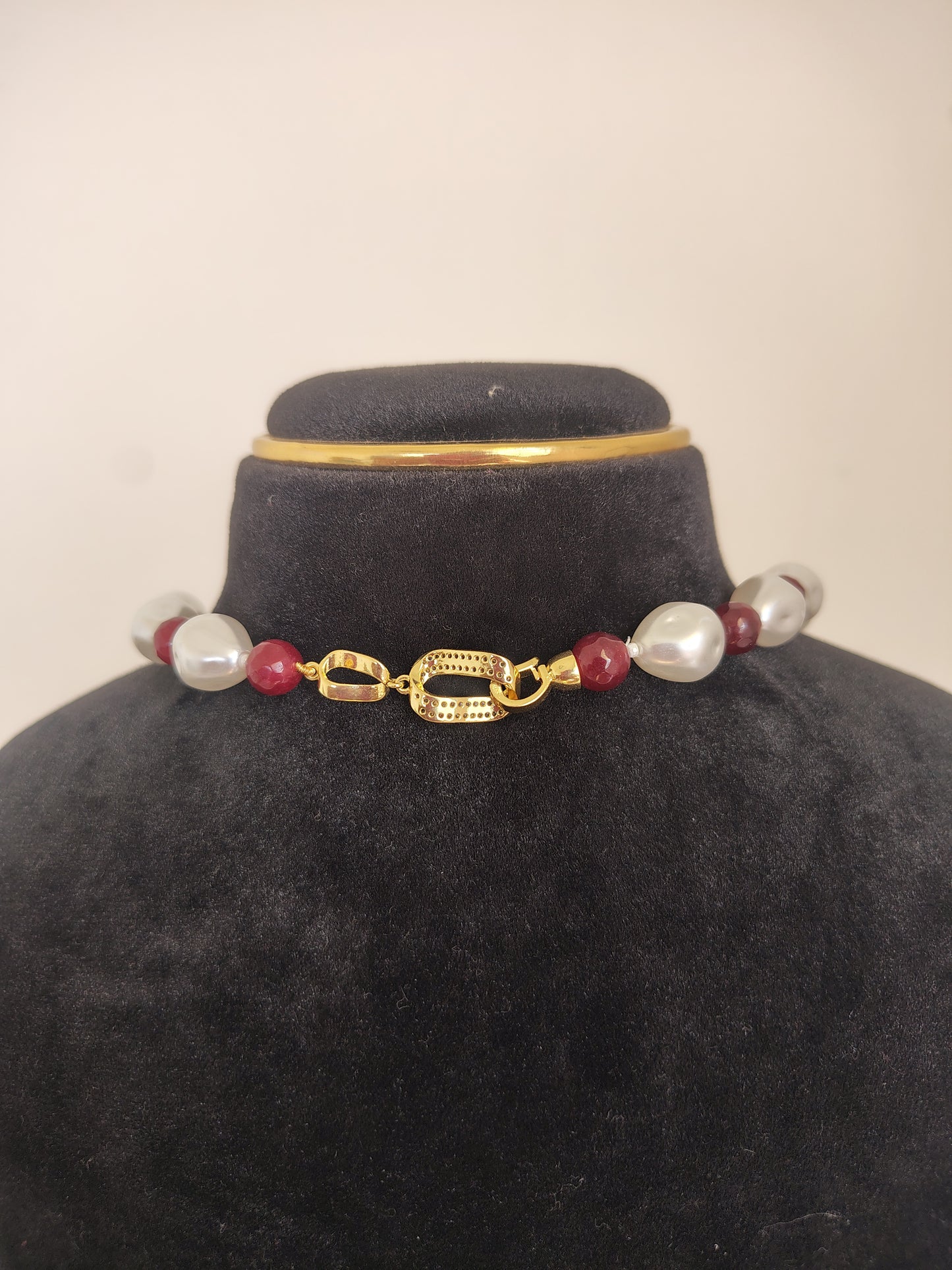Pearl & Ruby Red white Necklace With Matching Earings