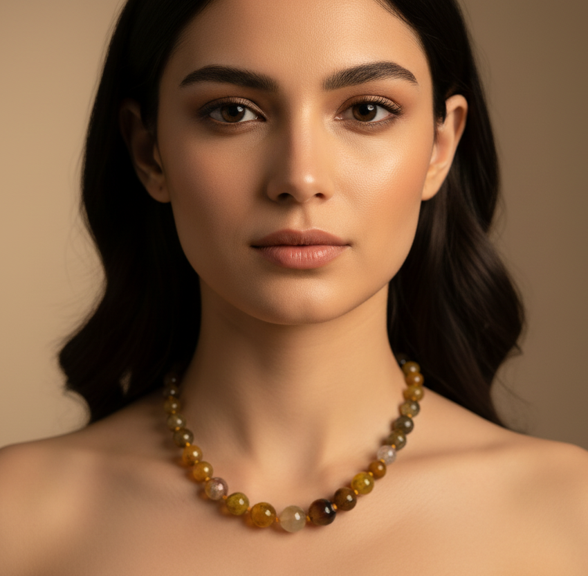 Earthtone  Orange Dragon Vein Agate Beaded Necklace